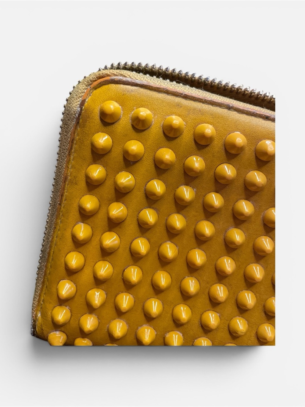 Authentic Christian Louboutin Yellow Spiked Panettone Zip-Around Wallet with COA - Picture 6 of 12